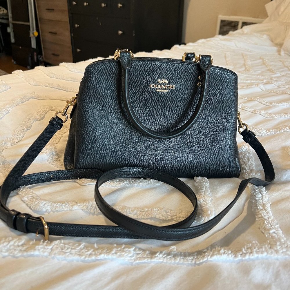 COACH Mini Lillie Carryall Pebble Leather Satchel Bag Crossbody Handbag Black